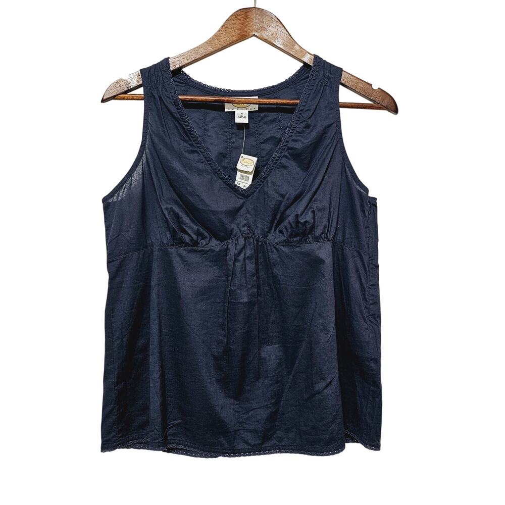 Talbots Sleeveless Top Size SP Navy Cinched Empire Waist Lightweight Cotton NWT